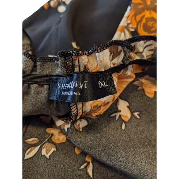 Fairy Goth Top Womens Plus 2XL Black Brown Floral Cottage Y2K Bell Long Sleeve - Picture 8 of 9